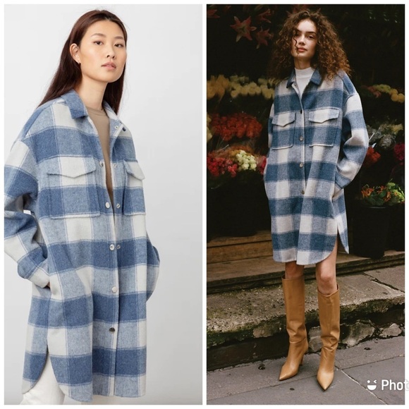 Rails Jackets & Blazers - Rails Jaro Buffalo Plaid Wool Blend Coat Button Up‎ Sz L Blue White